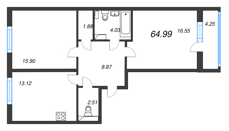2 ккв 65 м²