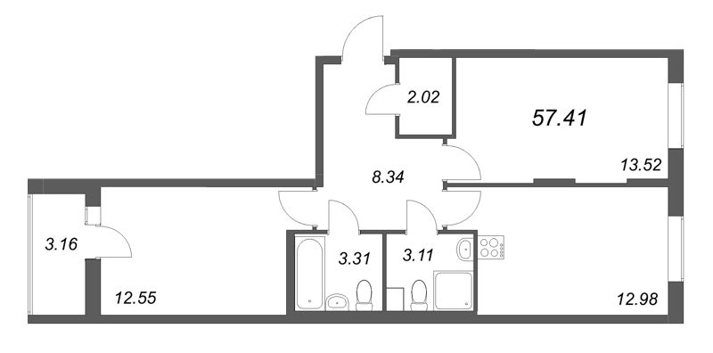 2 ккв 57,4 м²