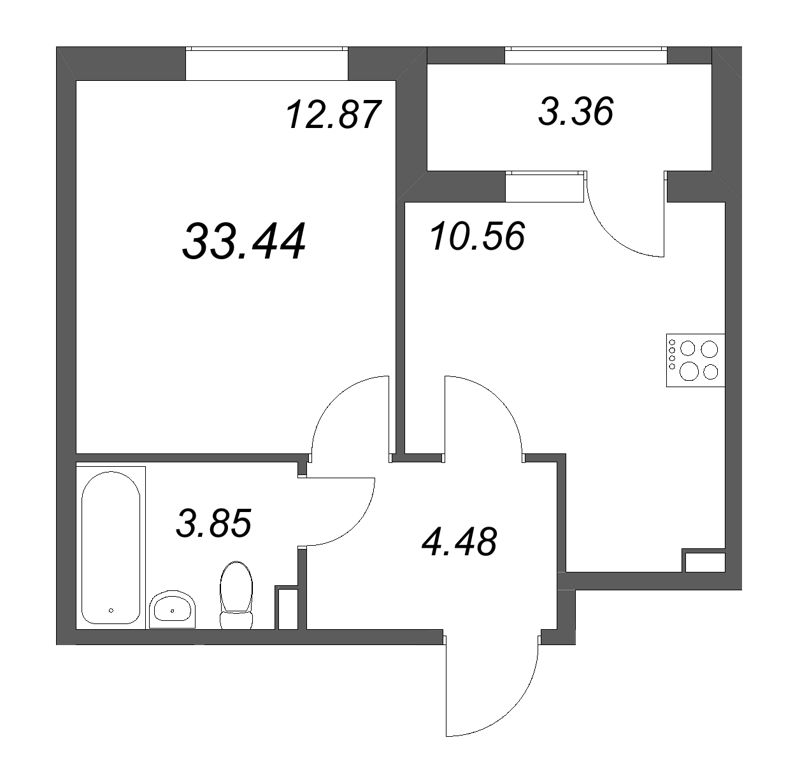 1 ккв 33,4 м²