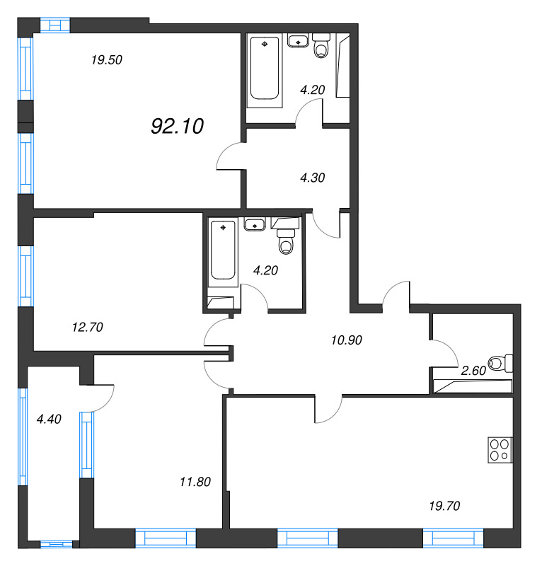 4 ккв (Евро) 92,8 м²