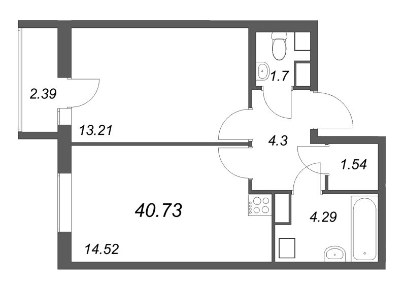 1 ккв 40,7 м²