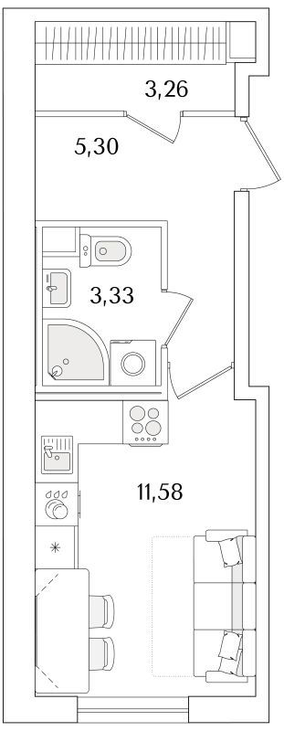 Студия 23,9 м²