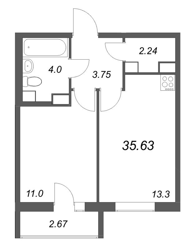 1 ккв 35,6 м²