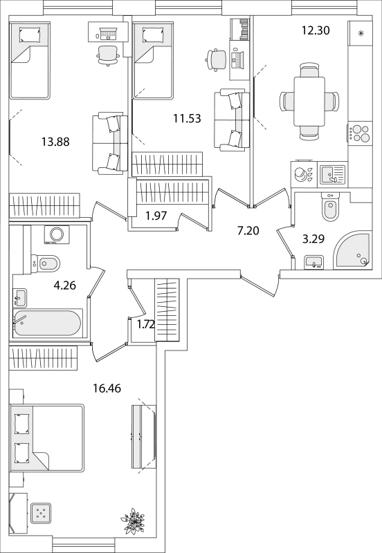 3 ккв 72,6 м²