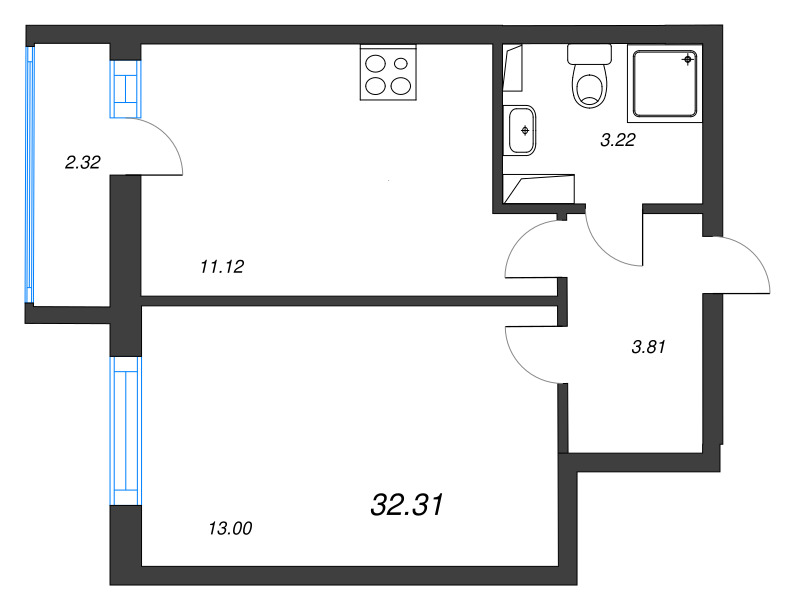 1 ккв 32,3 м²