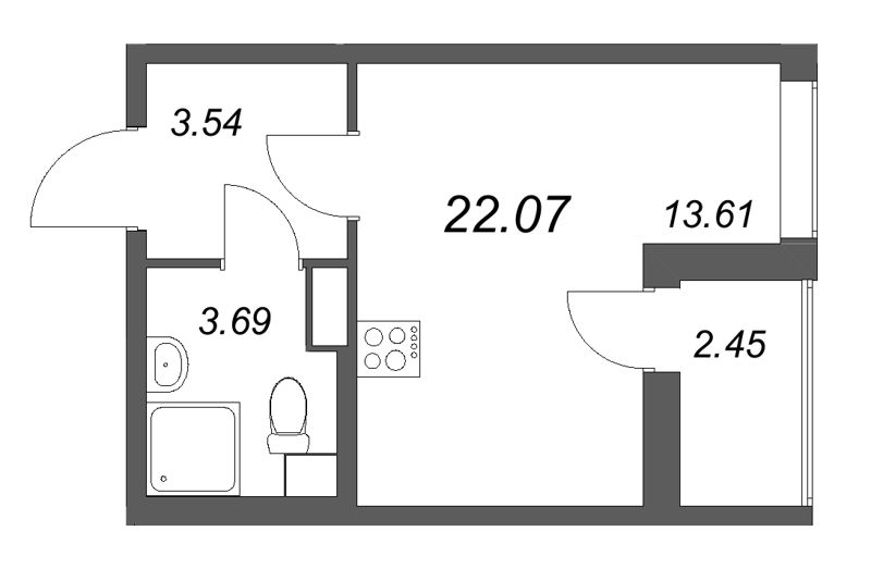 Студия 22,1 м²