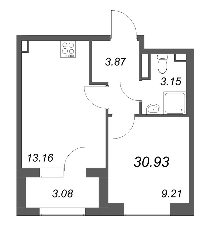 1 ккв 30,9 м²