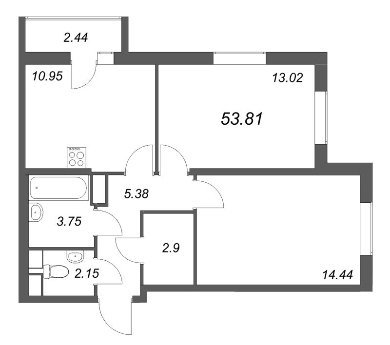 2 ккв 53,8 м²