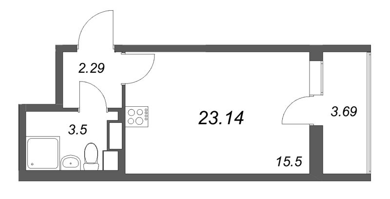 Студия 23,1 м²