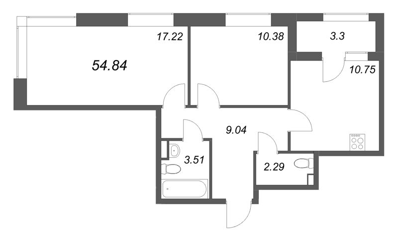 2 ккв 54,8 м²