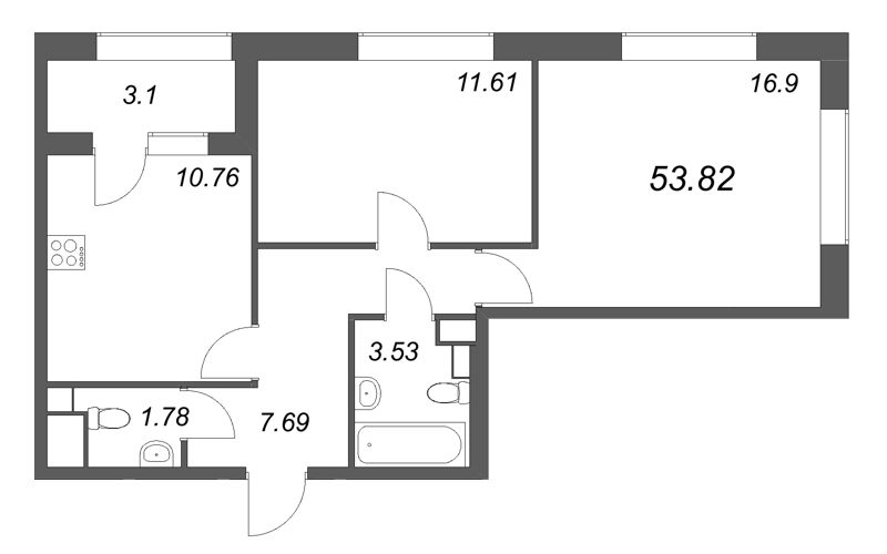 2 ккв 53,8 м²