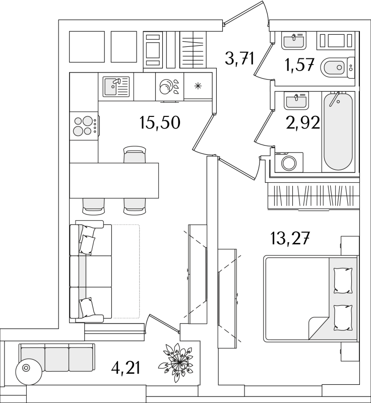 2 ккв (Евро) 38,6 м²