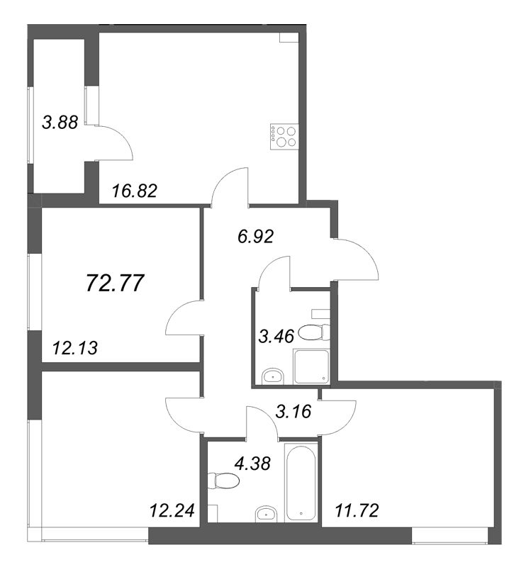 4 ккв (Евро) 72,8 м²
