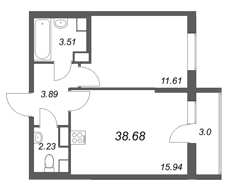 2 ккв (Евро) 38,7 м²