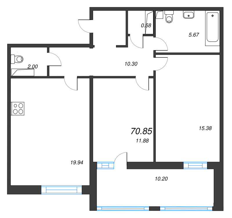 3 ккв (Евро) 71 м²