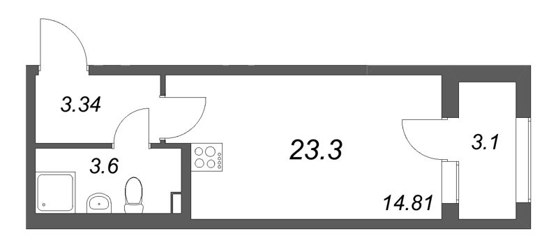 Студия 23,3 м²
