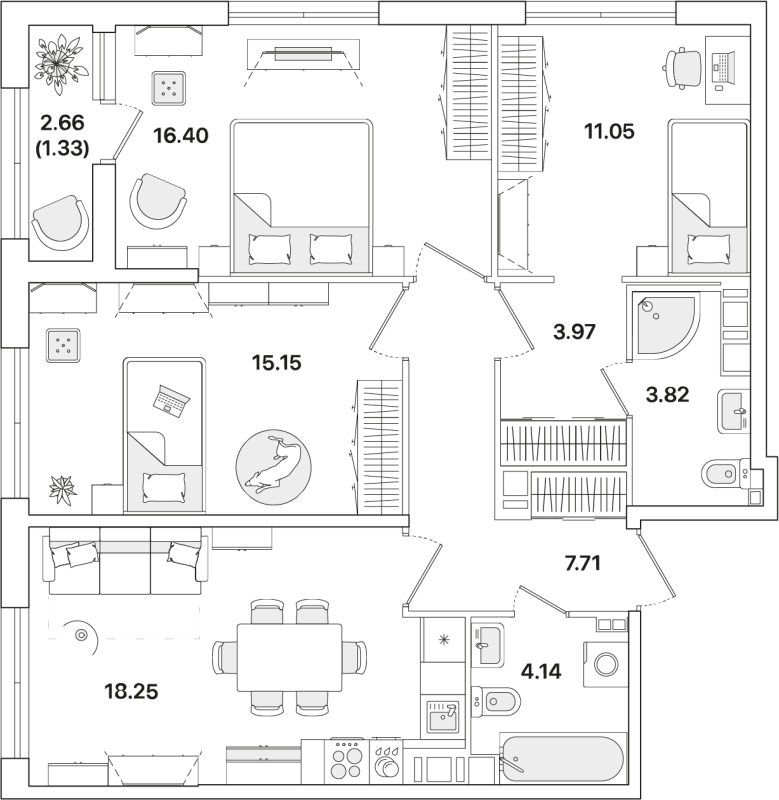 4 ккв (Евро) 81,1 м²