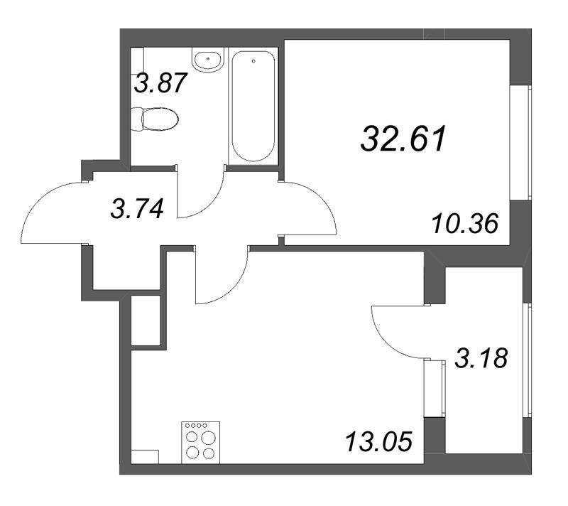 1 ккв 32,6 м²