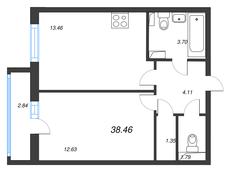 2 ккв (Евро) 38,5 м²