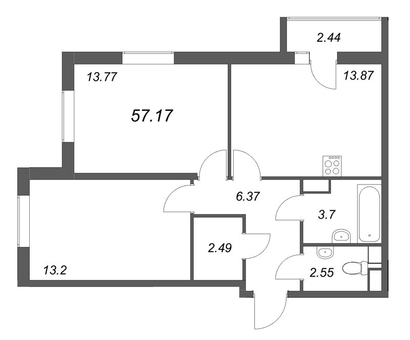 2 ккв 57,2 м²