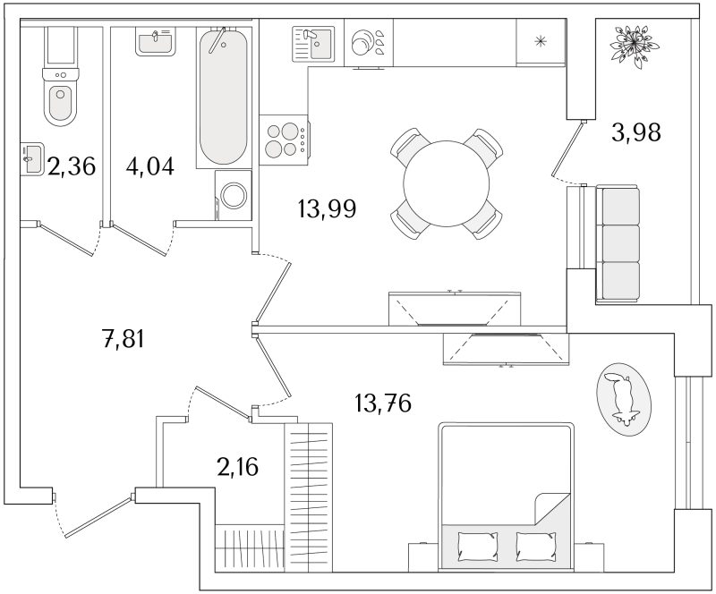 2 ккв (Евро) 46,1 м²