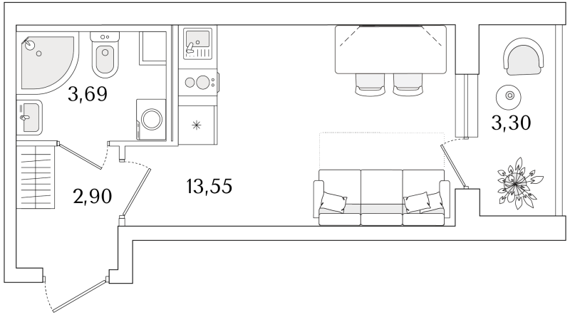 Студия 21,8 м²