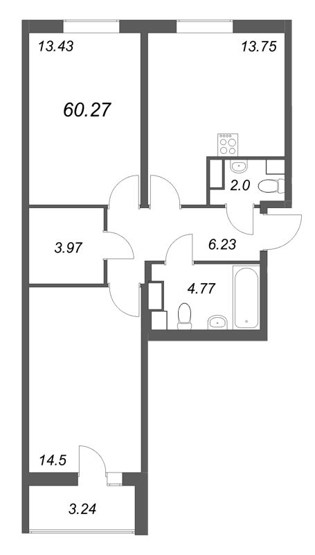 2 ккв 60,3 м²