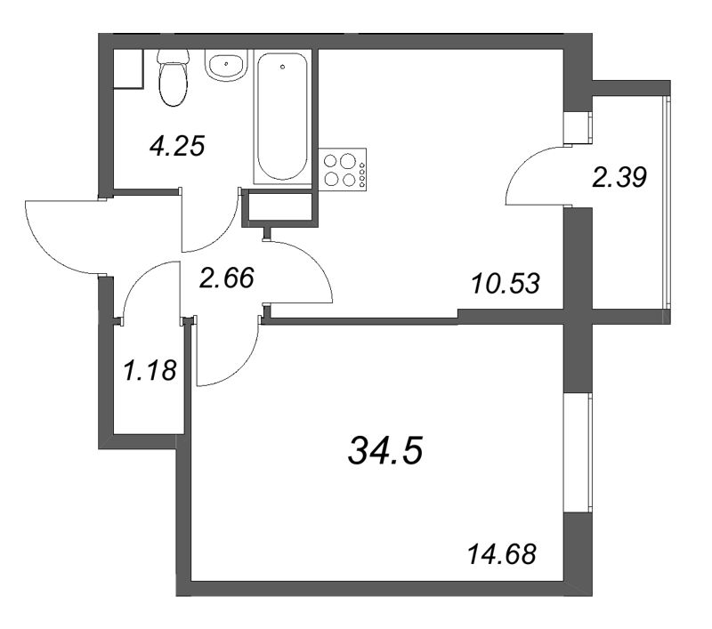 1 ккв 34,5 м²