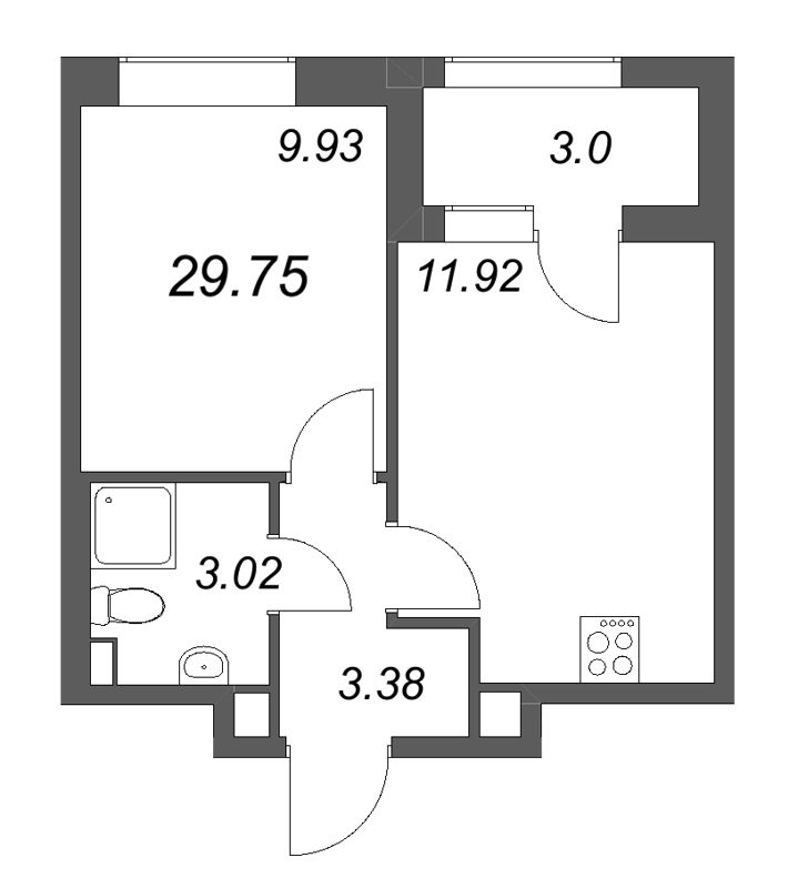 1 ккв 29,8 м²