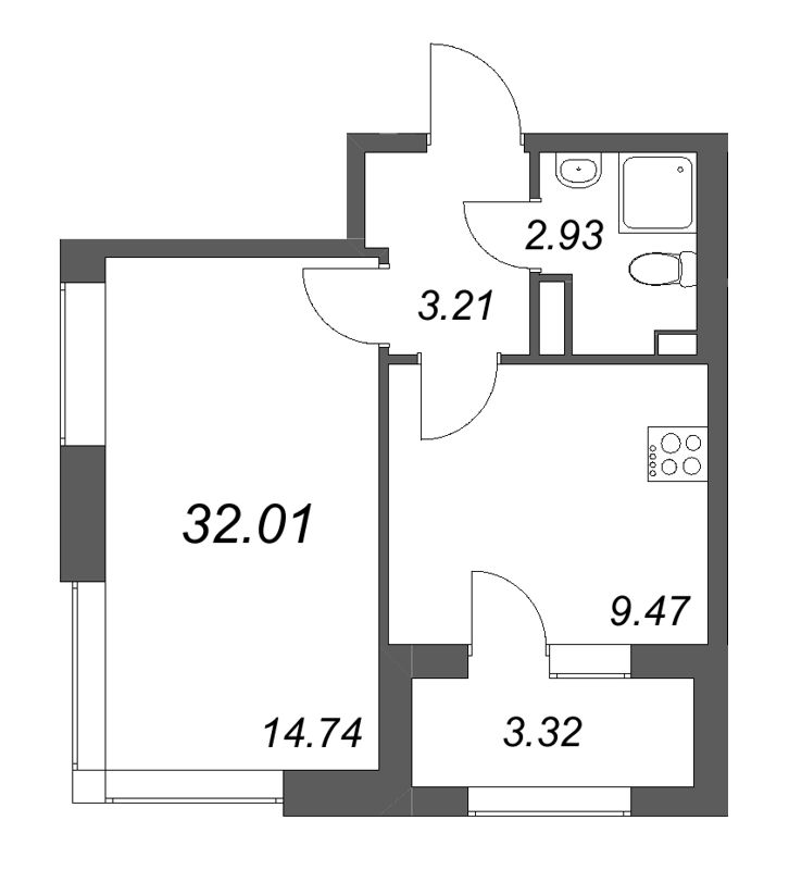 1 ккв 32 м²