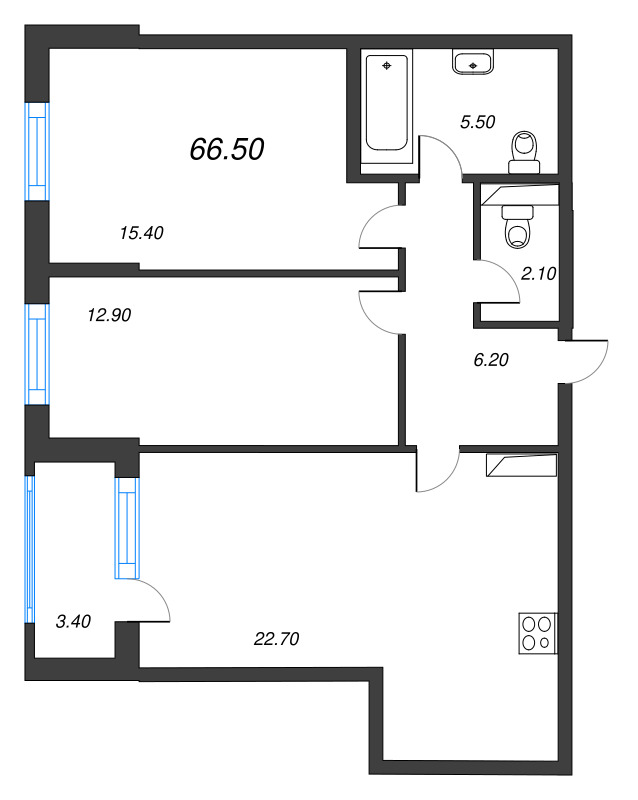 3 ккв (Евро) 66,4 м²