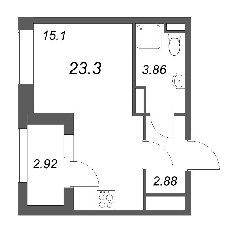 Студия 23,3 м²