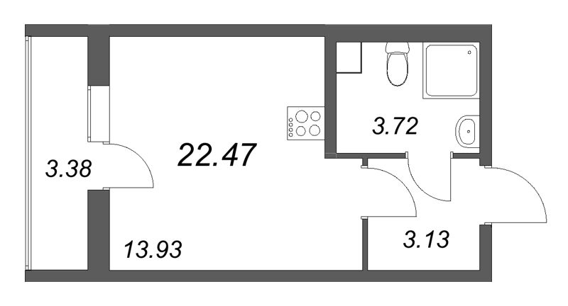 Студия 22,5 м²