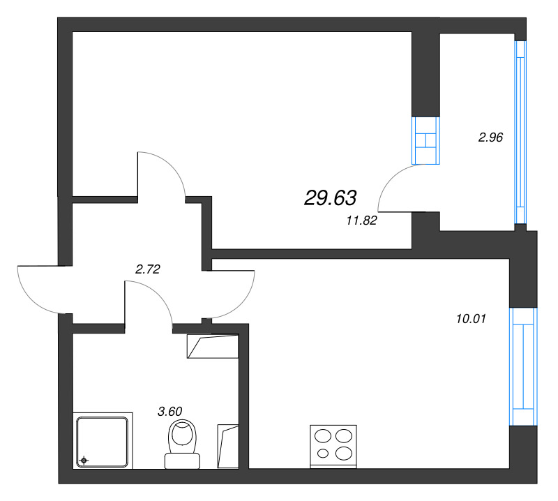 1 ккв 29,6 м²
