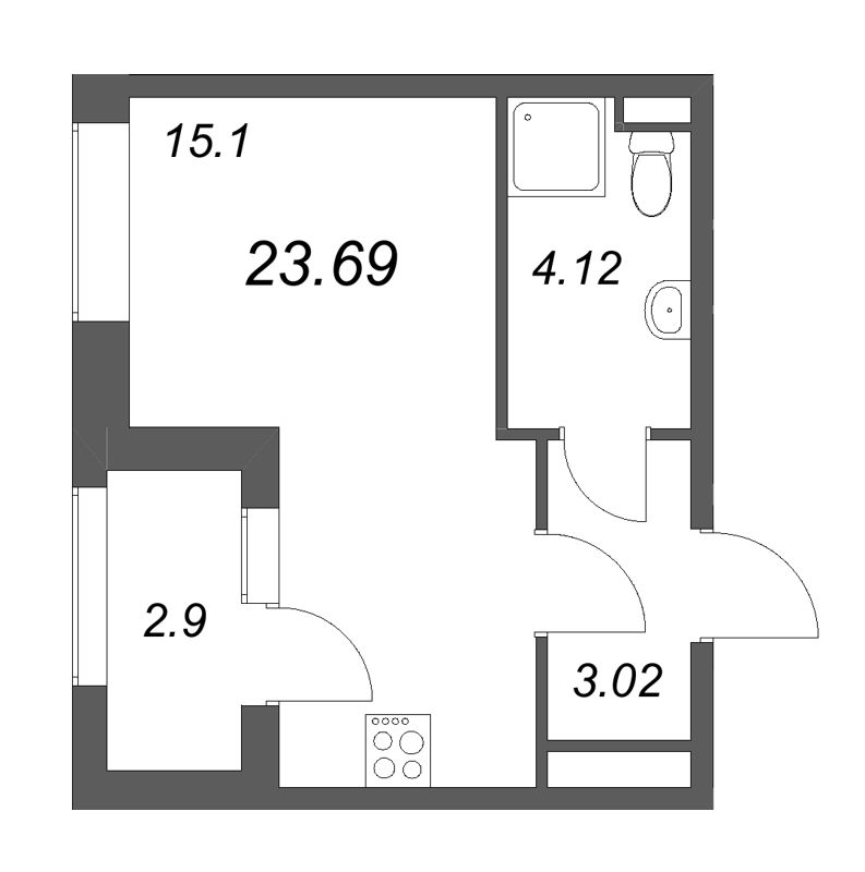 Студия 23,7 м²