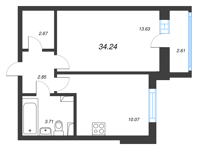 1 ккв 34,2 м²