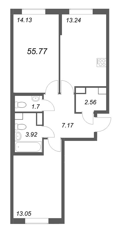 2 ккв 55,8 м²