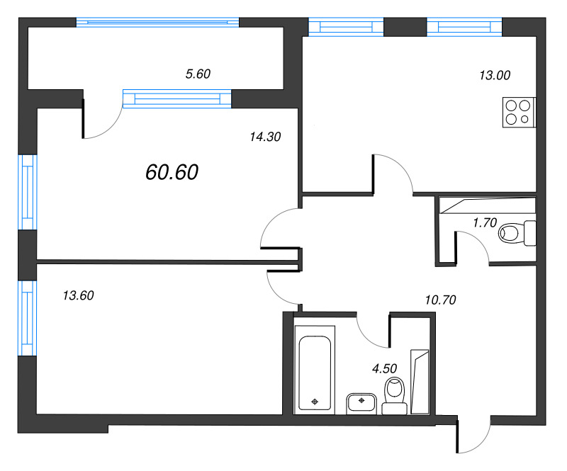 2 ккв 60,6 м²