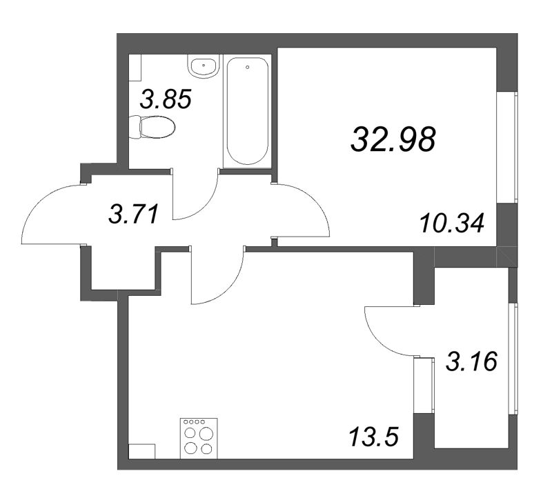 1 ккв 33 м²