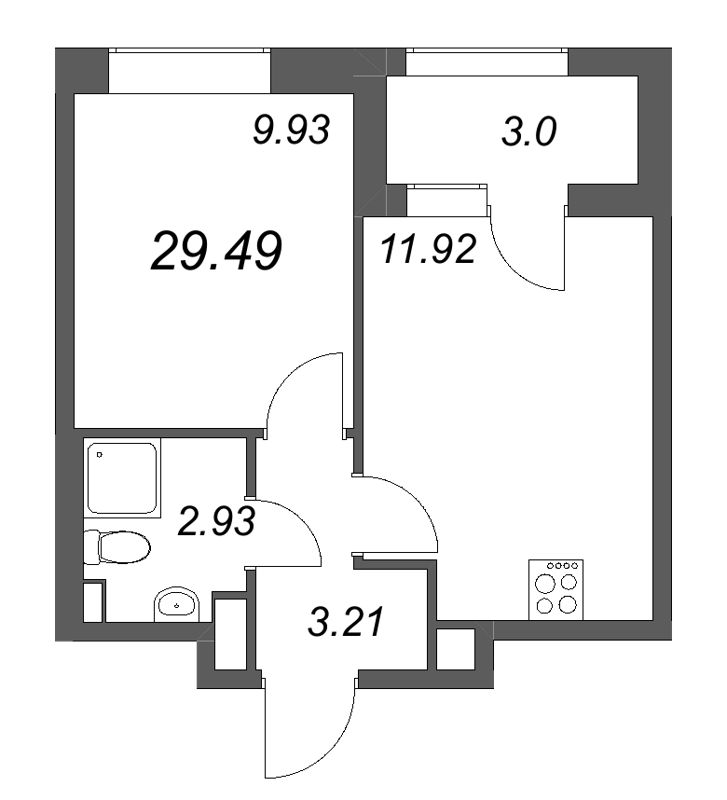 1 ккв 29,5 м²
