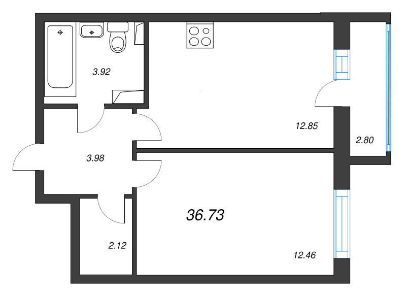 2 ккв (Евро) 36,7 м²
