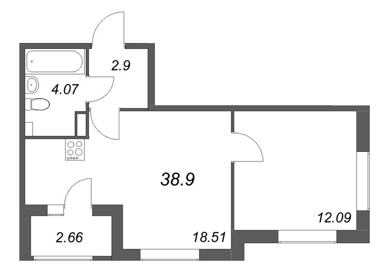 2 ккв (Евро) 38,9 м²