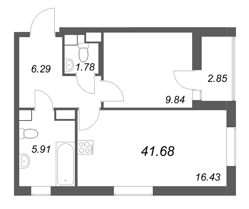 2 ккв (Евро) 41,7 м²