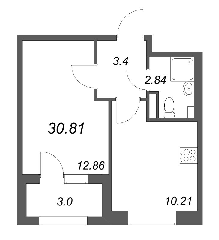 1 ккв 30,8 м²