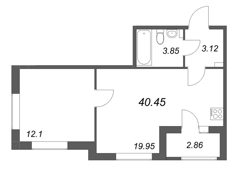 2 ккв (Евро) 40,5 м²