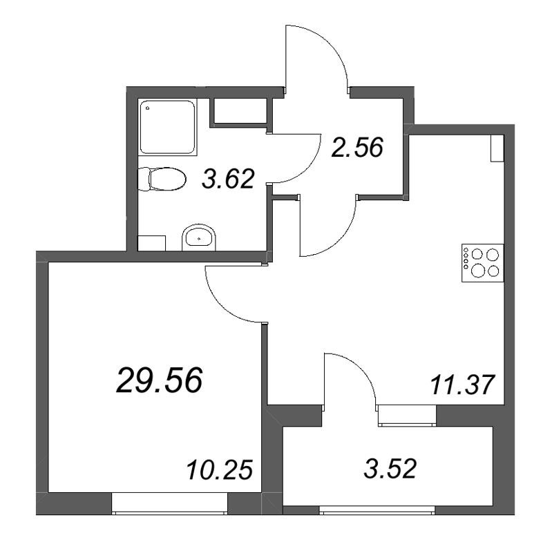 1 ккв 29,6 м²