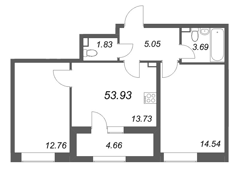 2 ккв 53,9 м²