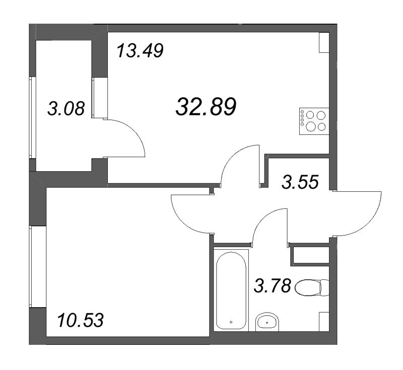 1 ккв 32,9 м²