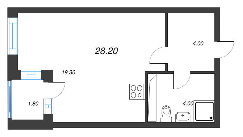 Студия 28,1 м²