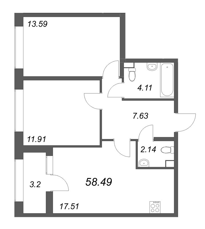 3 ккв (Евро) 58,5 м²